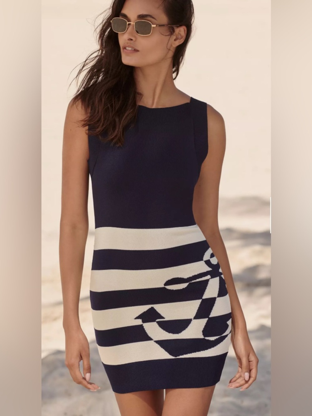 Anthropologie Bodycom Mini Knit Dress Women’s Size XXS Navy White Nautical